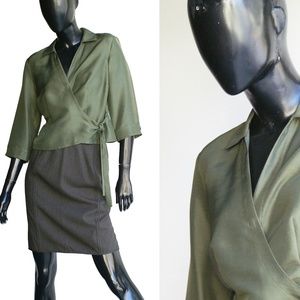 Olive green Silk wrap Top Size 8